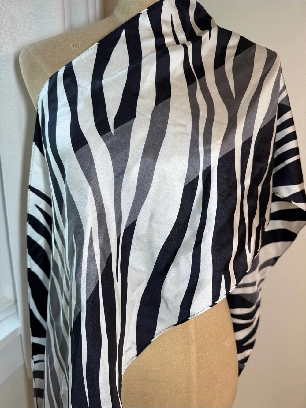 Unbranded silky black and white zebra print scarf.